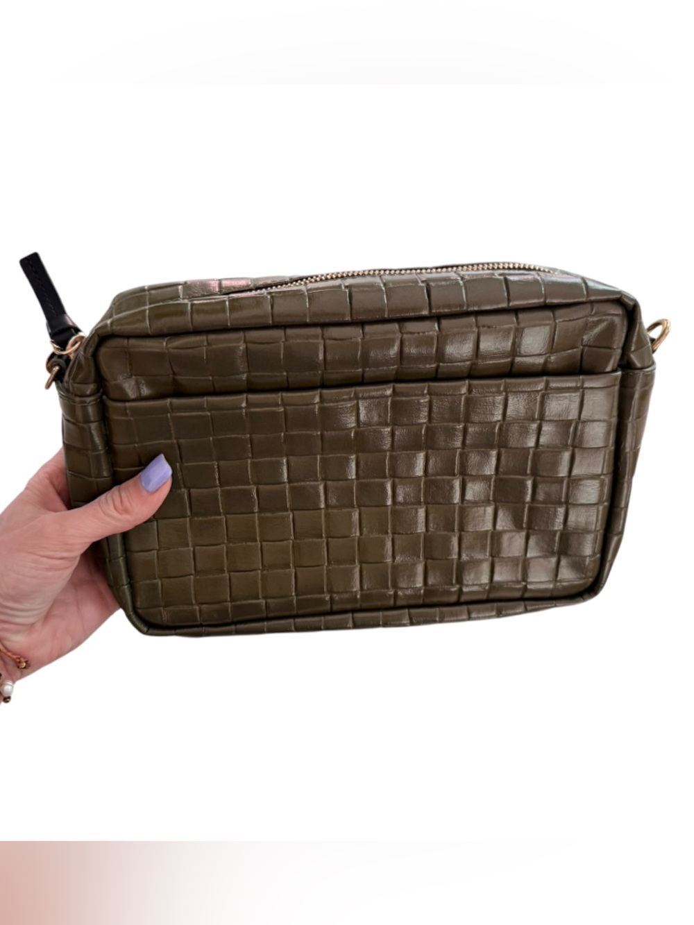 Clare V Petit Moyen Woven Leather Olive Green Crossbody Clutch Bag NWOT
